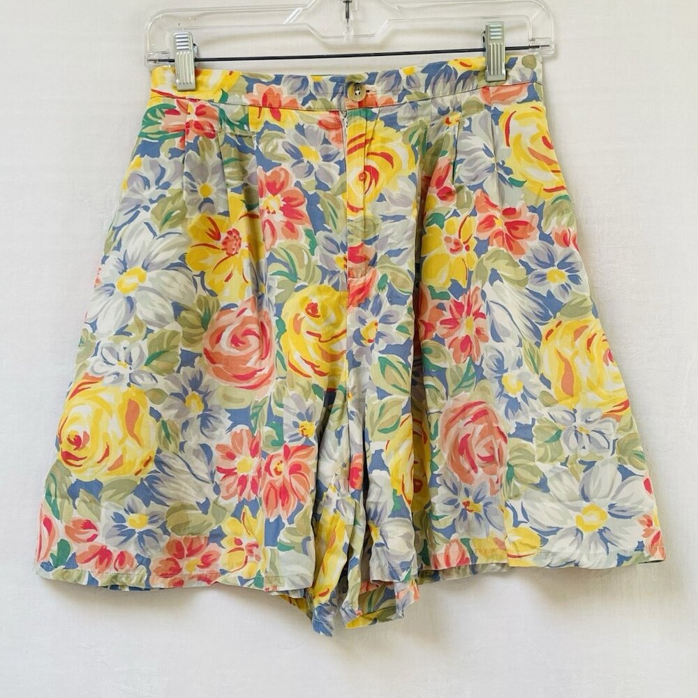 Vintage 90s Liz Sport Cottage Floral Pleated Highwaist Mom Shorts Womens Small